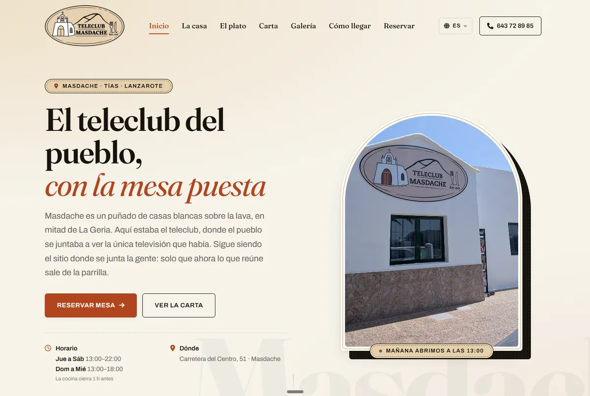 Teleclub Masdache — restaurante de cocina canaria y brasa en Masdache, Tías (Lanzarote)